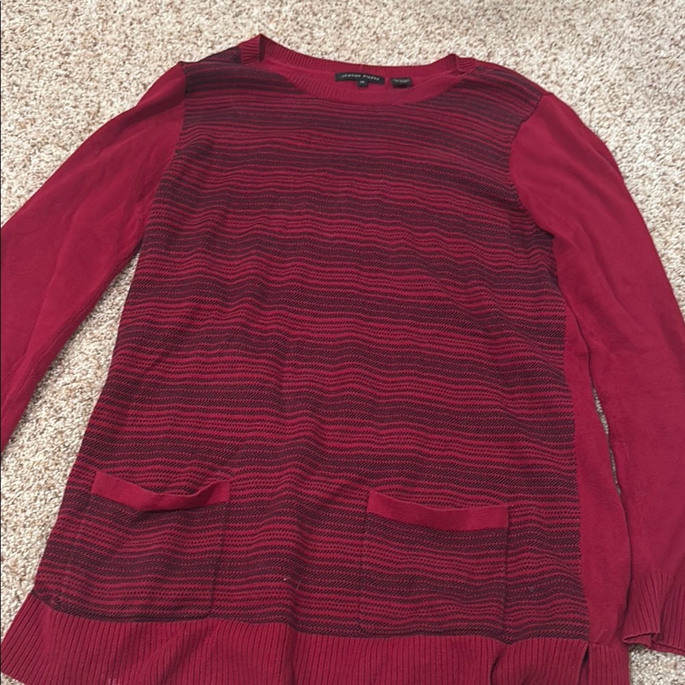 JEANNE PIERRE Burgundy Striped Sweater